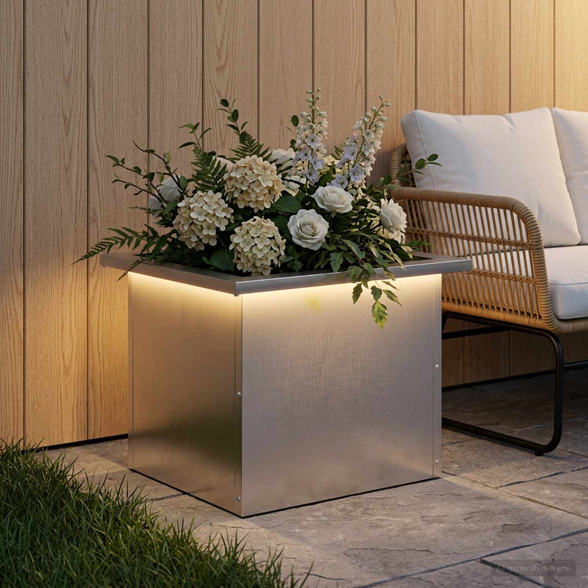 Plantenbak met led zilver 30 x 40 x 30 cm Roestvrij staal
