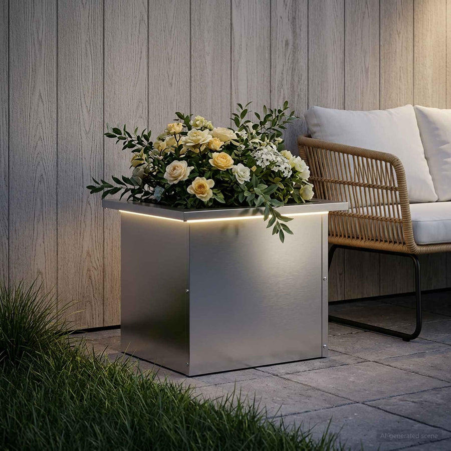 Plantenbak met led zilver 30 x 40 x 30 cm Gegalvaniseerd staal