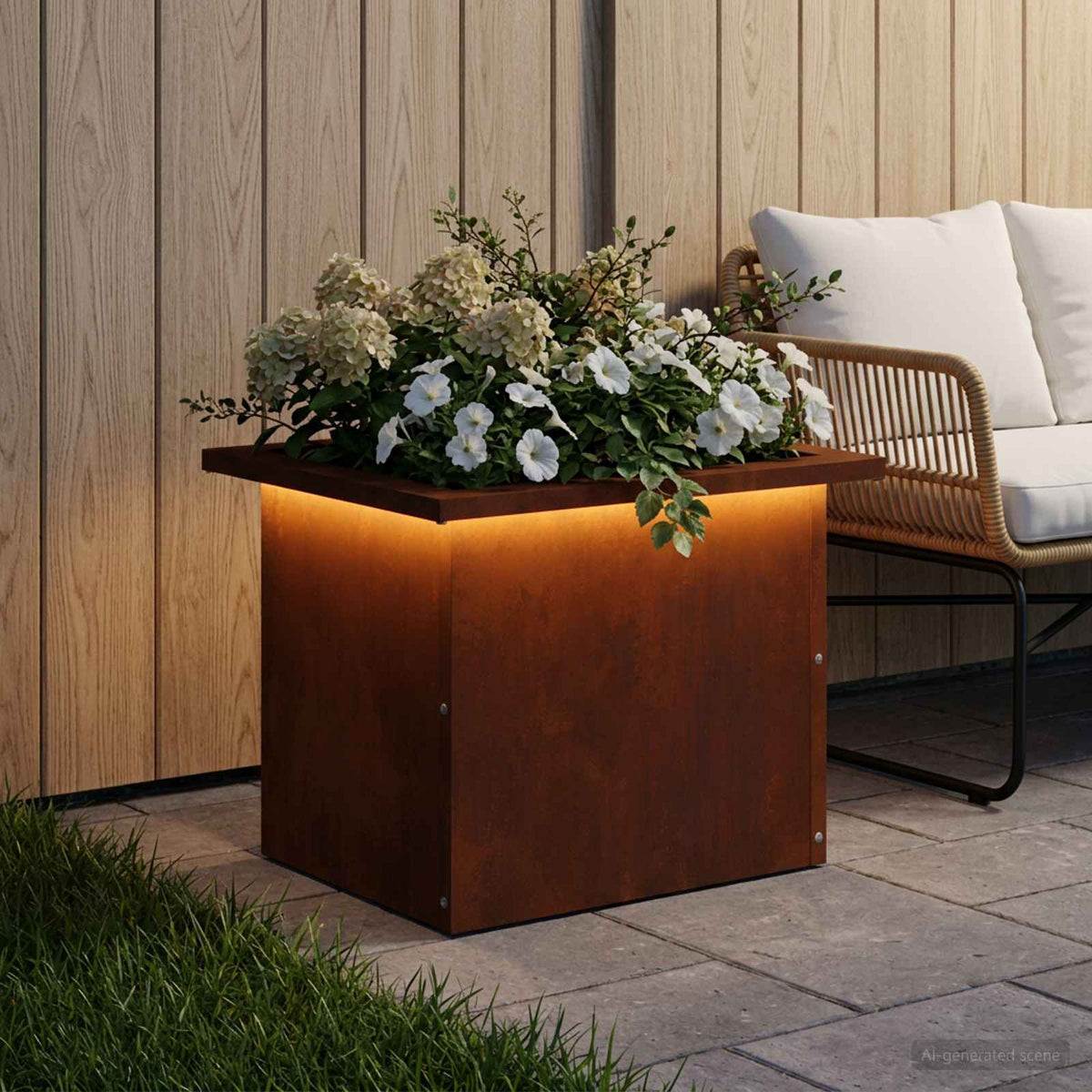 Plantenbak met led Roestkleurig 30 x 40 x 30 cm weervast staal