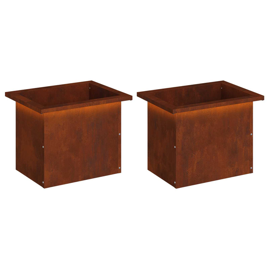 Plantenbak met led 2 st Roestkleurig 30 x 40 x 30 cm