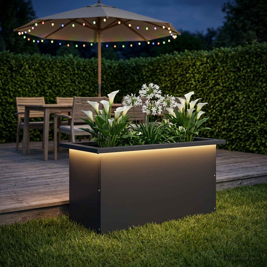 Plantenbak met led Zwart 30 x 60 x 30 cm Staal