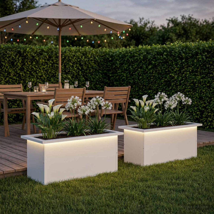 Plantenbak met led 2 st Wit 30 x 60 x 30 cm Staal