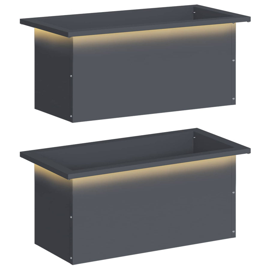 Plantenbak met led 2 st Antraciet 30 x 60 x 30 cm Staal