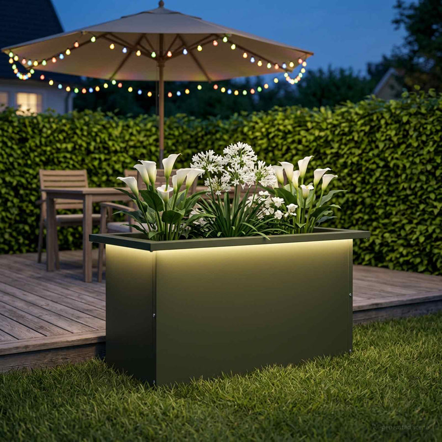 Plantenbak met led Olijfgroen 30 x 60 x 30 cm Staal
