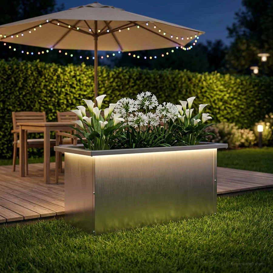 Plantenbak met led zilver 30 x 60 x 30 cm Roestvrij staal