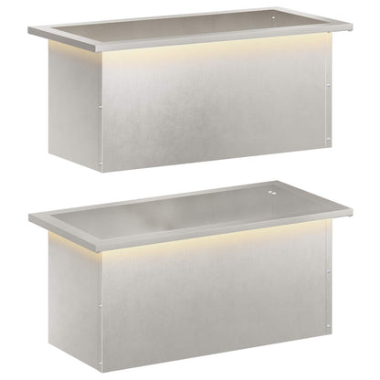 Plantenbak met led 2 st zilver 30 x 60 x 30 cm Roestvrij staal