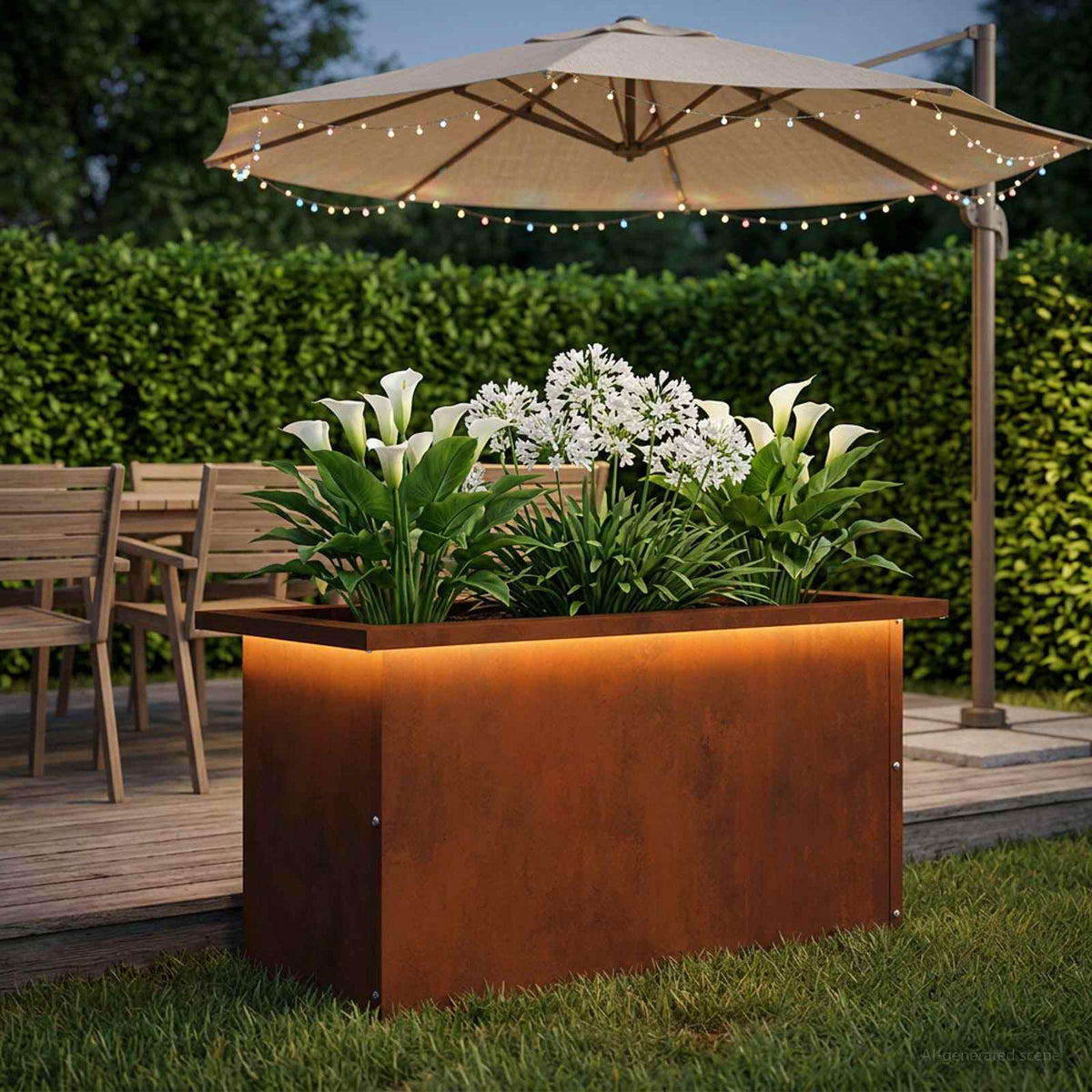 Plantenbak met led Roestkleurig 30 x 60 x 30 cm weervast staal