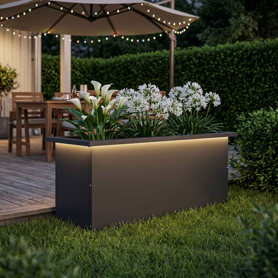 Plantenbak met led Zwart 30 x 80 x 30 cm Staal