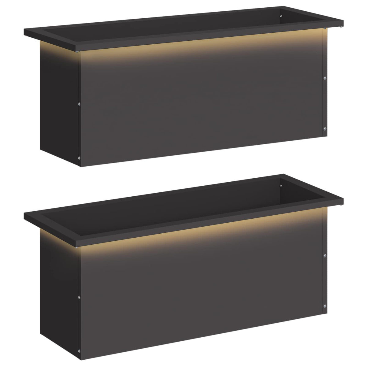 Plantenbak met led 2 st Zwart 30 x 80 x 30 cm Staal