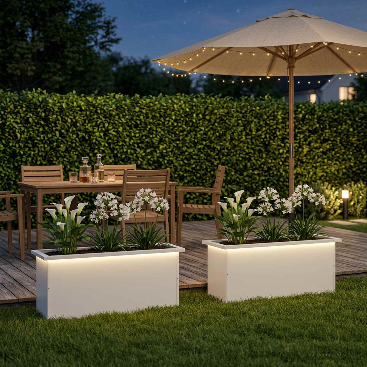 Plantenbak met led 2 st Wit 30 x 80 x 30 cm Staal
