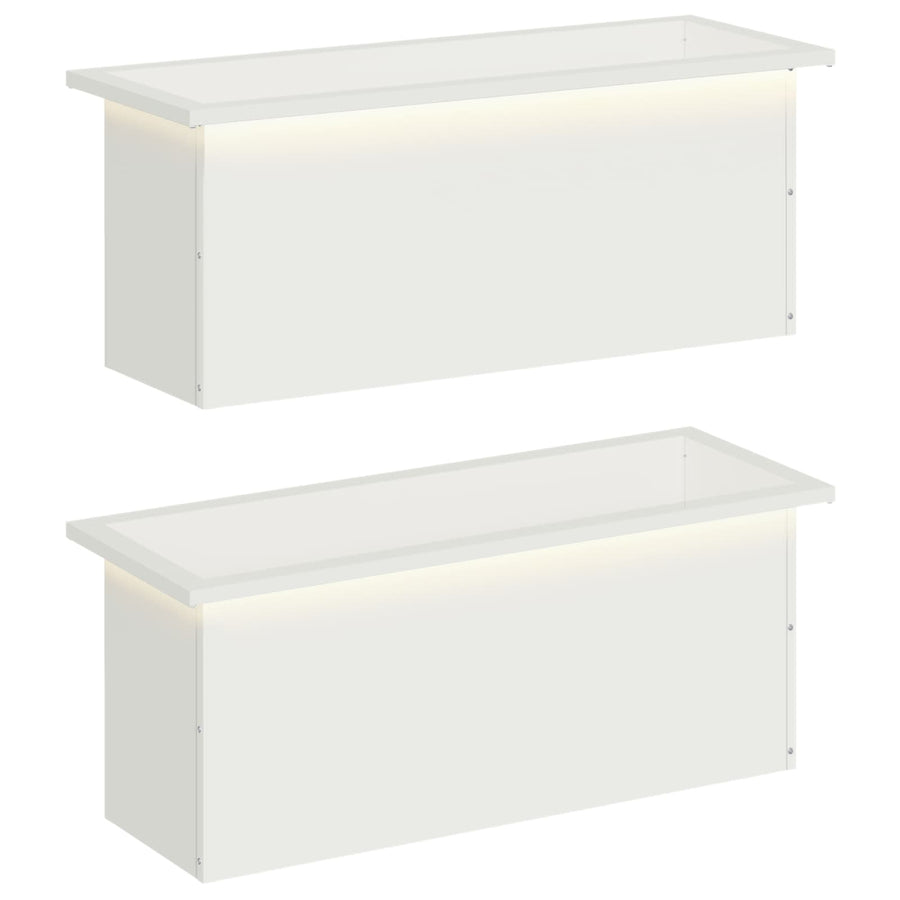 Plantenbak met led 2 st Wit 30 x 80 x 30 cm Staal