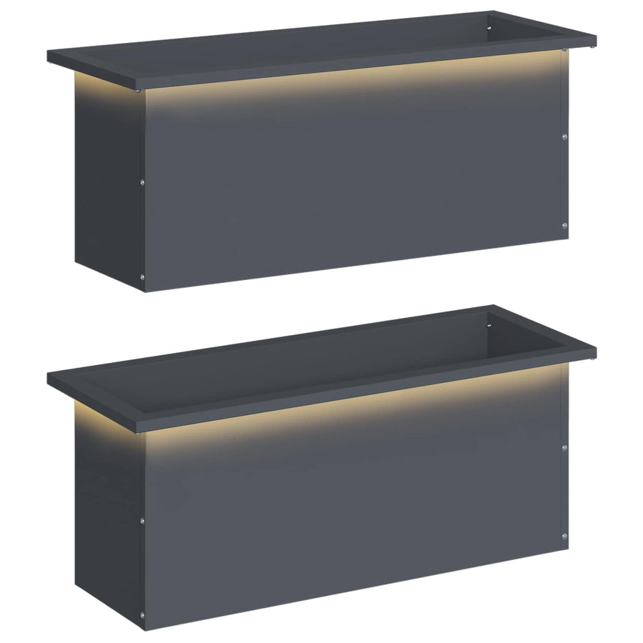 Plantenbak met led 2 st Antraciet 30 x 80 x 30 cm Staal