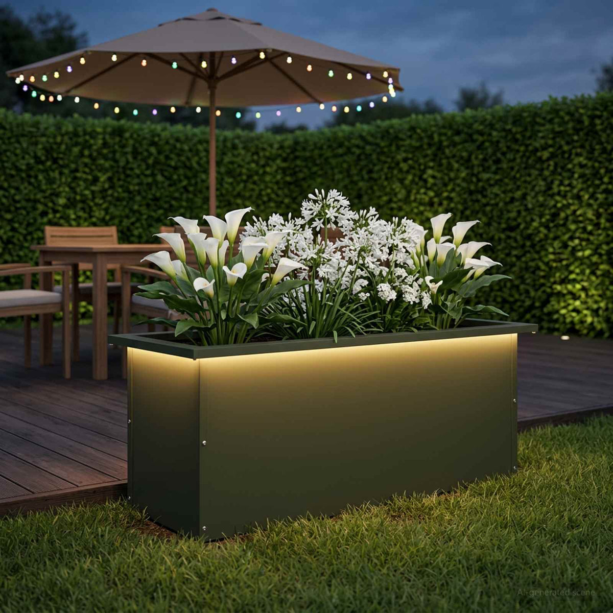 Plantenbak met led Olijfgroen 30 x 80 x 30 cm Staal