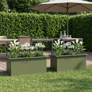 Plantenbak met led 2 st olijfgroen 30x80x30 cm staal