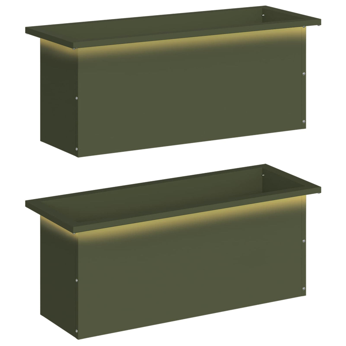 Plantenbak met led 2 st Olijfgroen 30 x 80 x 30 cm Staal