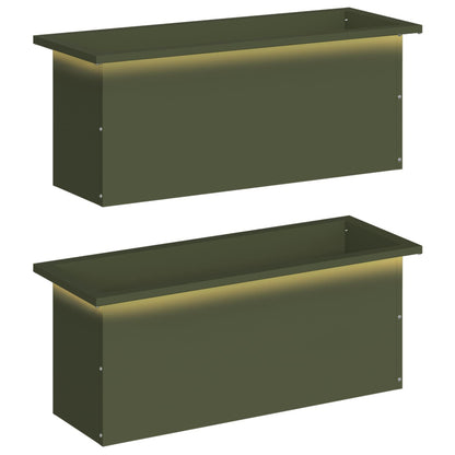 Plantenbak met led 2 st Olijfgroen 30 x 80 x 30 cm Staal