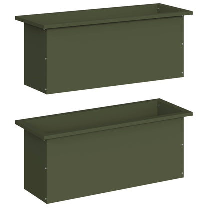 Plantenbak met led 2 st Olijfgroen 30 x 80 x 30 cm Staal