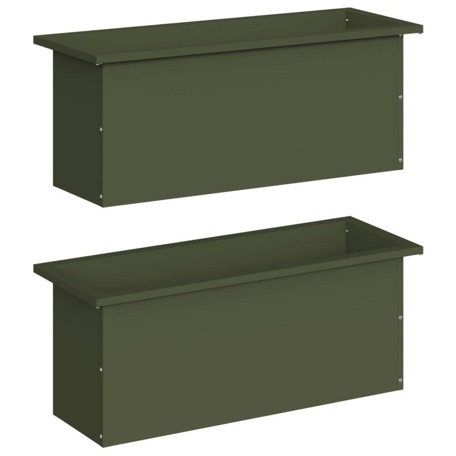 Plantenbak met led 2 st Olijfgroen 30 x 80 x 30 cm Staal
