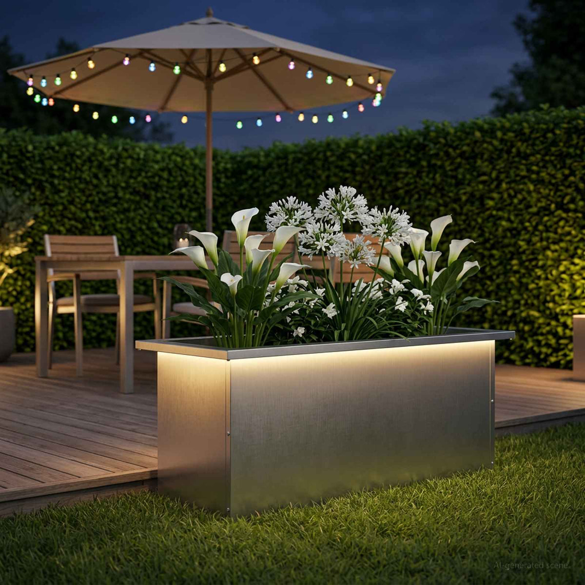 Plantenbak met led zilver 30 x 80 x 30 cm Roestvrij staal