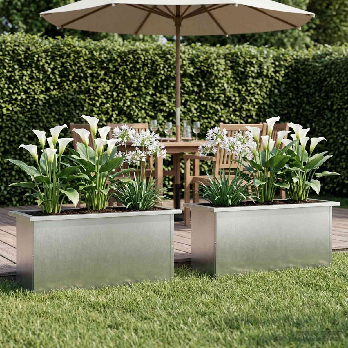 Plantenbak met led 2 st zilver 30 x 80 x 30 cm Roestvrij staal