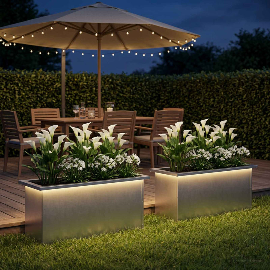 Plantenbak met led 2 st zilver 30 x 80 x 30 cm Roestvrij staal