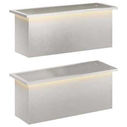 Plantenbak met led 2 st zilver 30 x 80 x 30 cm Roestvrij staal