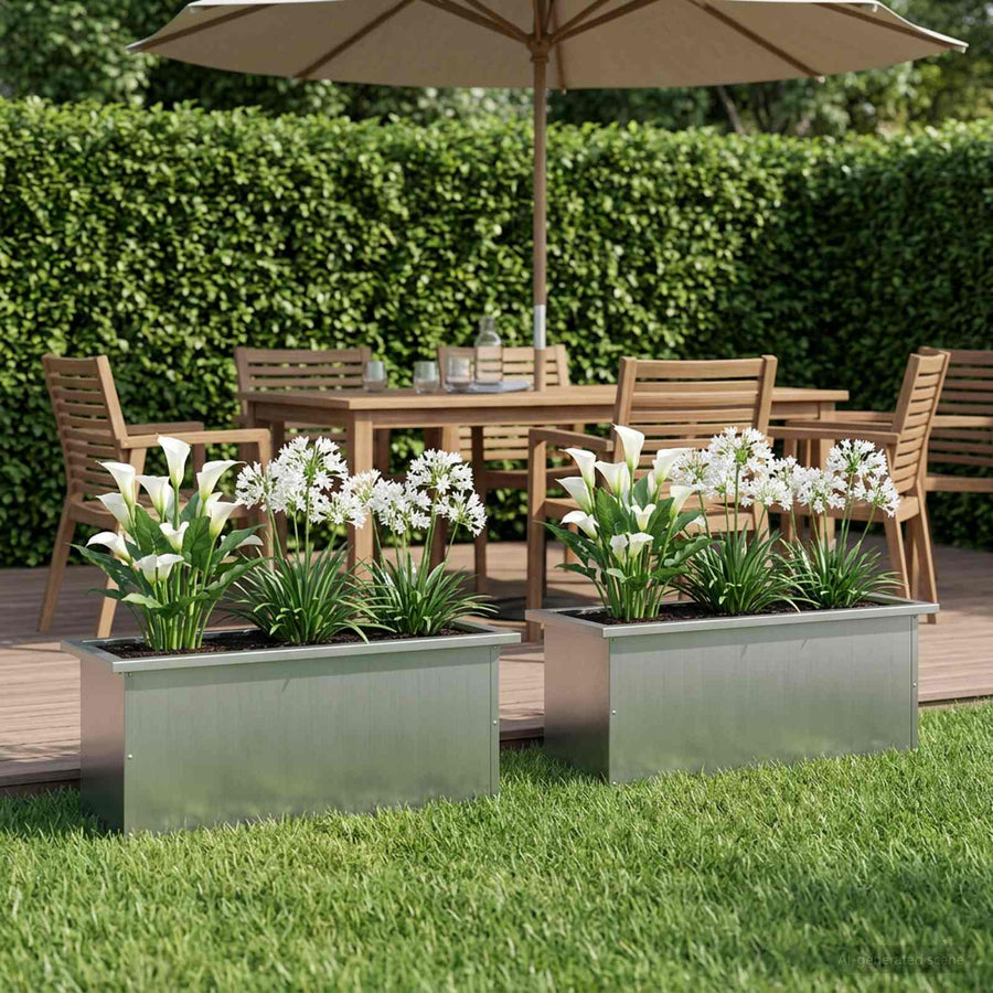 Plantenbak met led 2 st zilver 30 x 80 x 30 cm