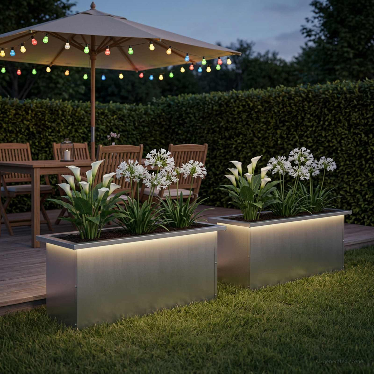 Plantenbak met led 2 st zilver 30 x 80 x 30 cm