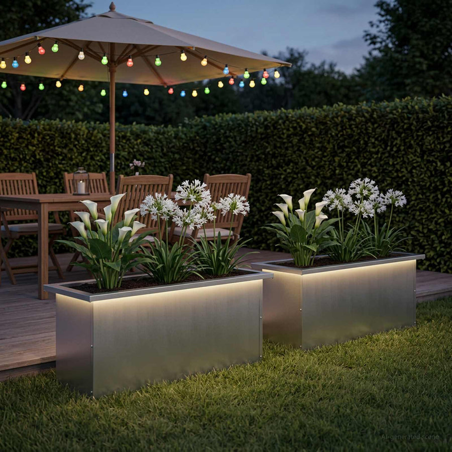 Plantenbak met led 2 st zilver 30 x 80 x 30 cm