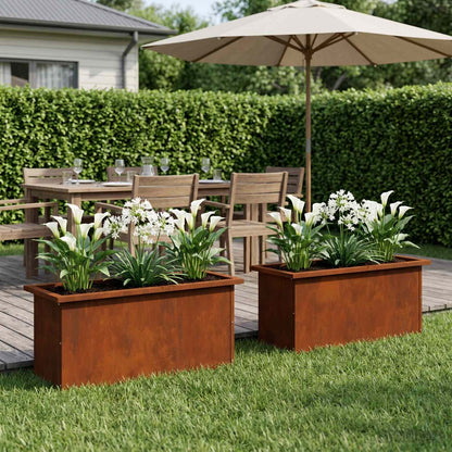 Plantenbak met led 2 st Roestkleurig 30 x 80 x 30 cm