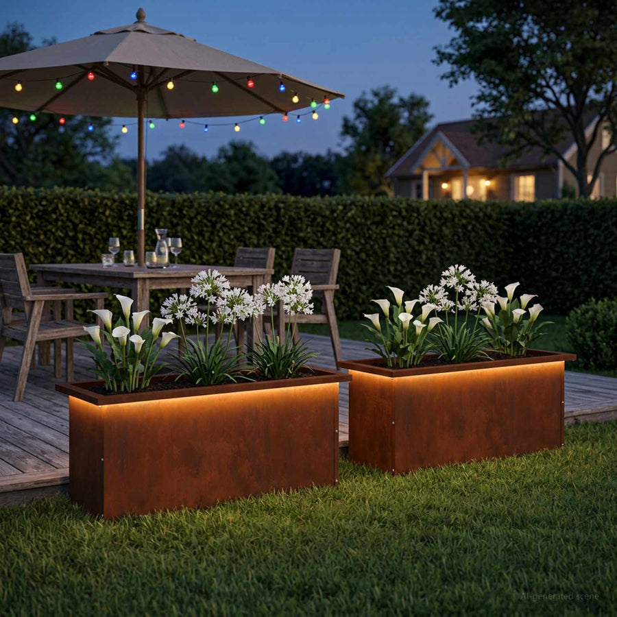 Plantenbak met led 2 st Roestkleurig 30 x 80 x 30 cm