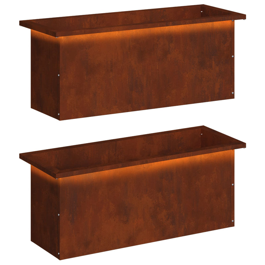 Plantenbak met led 2 st Roestkleurig 30 x 80 x 30 cm