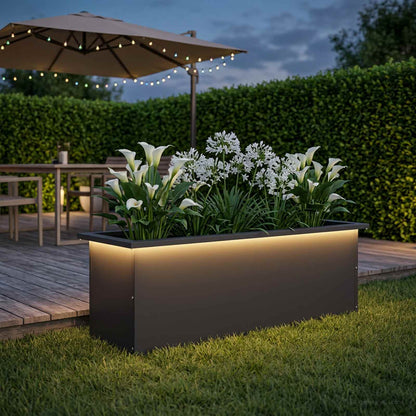 Plantenbak met led Zwart 30 x 100 x 30 cm Staal