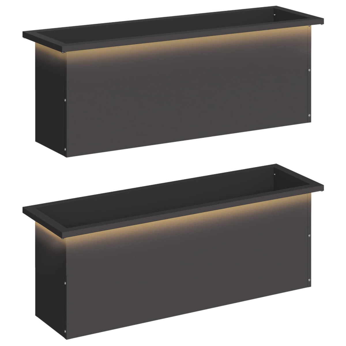 Plantenbak met led 2 st Zwart 30 x 100 x 30 cm Staal