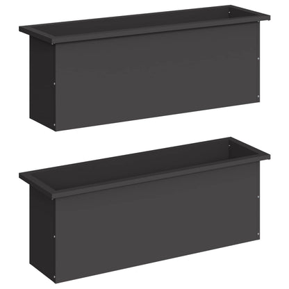 Plantenbak met led 2 st Zwart 30 x 100 x 30 cm Staal
