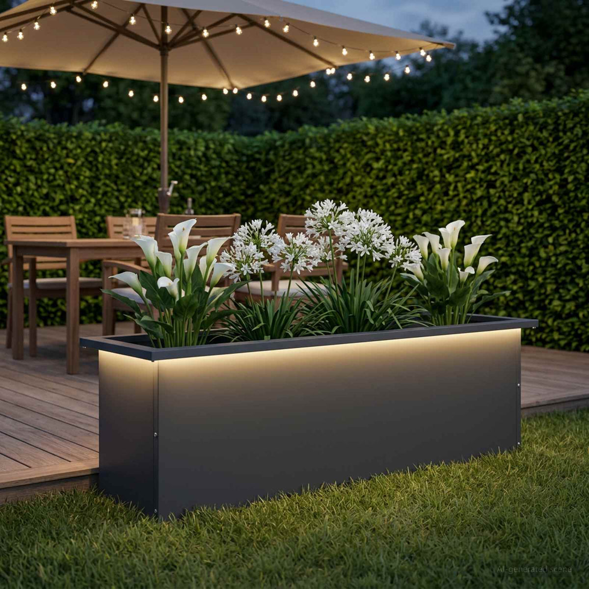 Plantenbak met led Antraciet 30 x 100 x 30 cm Staal