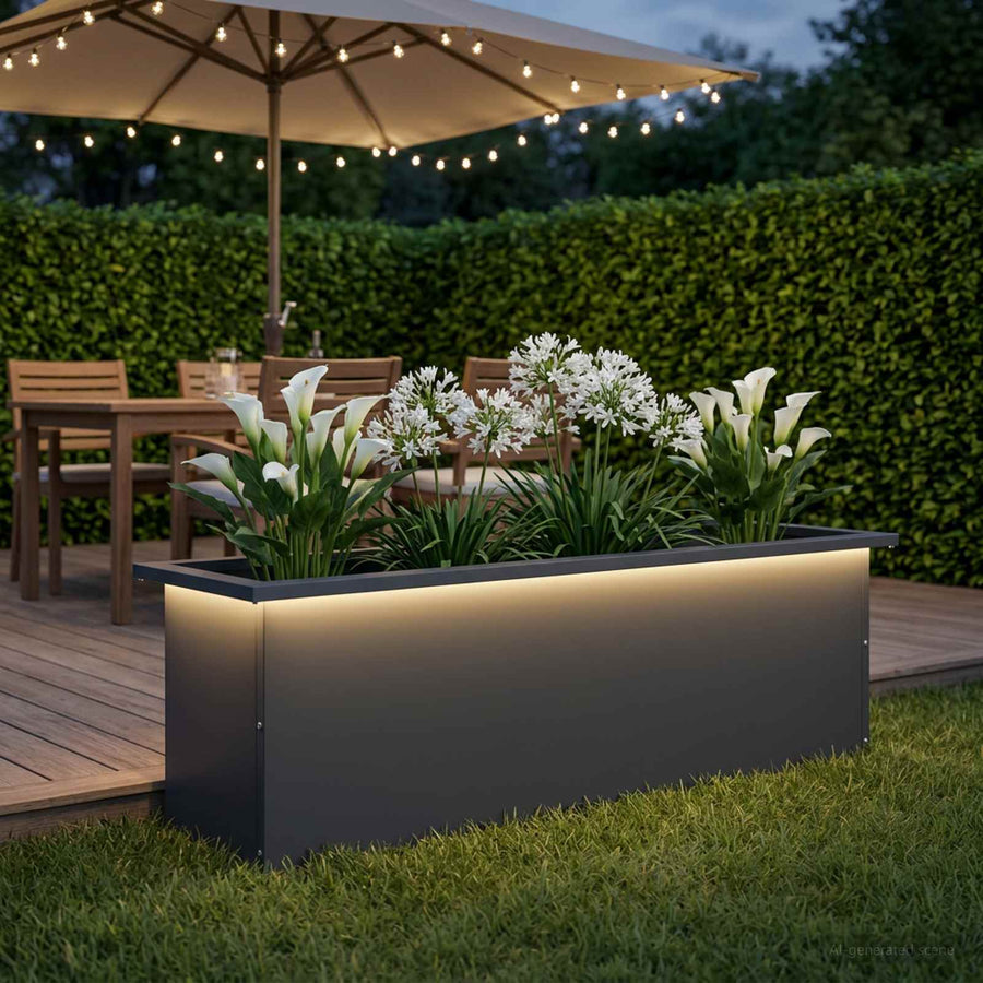 Plantenbak met led Antraciet 30 x 100 x 30 cm Staal