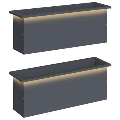Plantenbak met led 2 st Antraciet 30 x 100 x 30 cm Staal