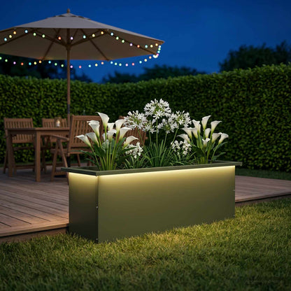 Plantenbak met led Olijfgroen 30 x 100 x 30 cm Staal