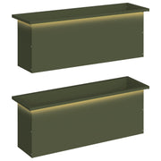Plantenbak met led 2 st 30x100x30 cm olijfgroen staal