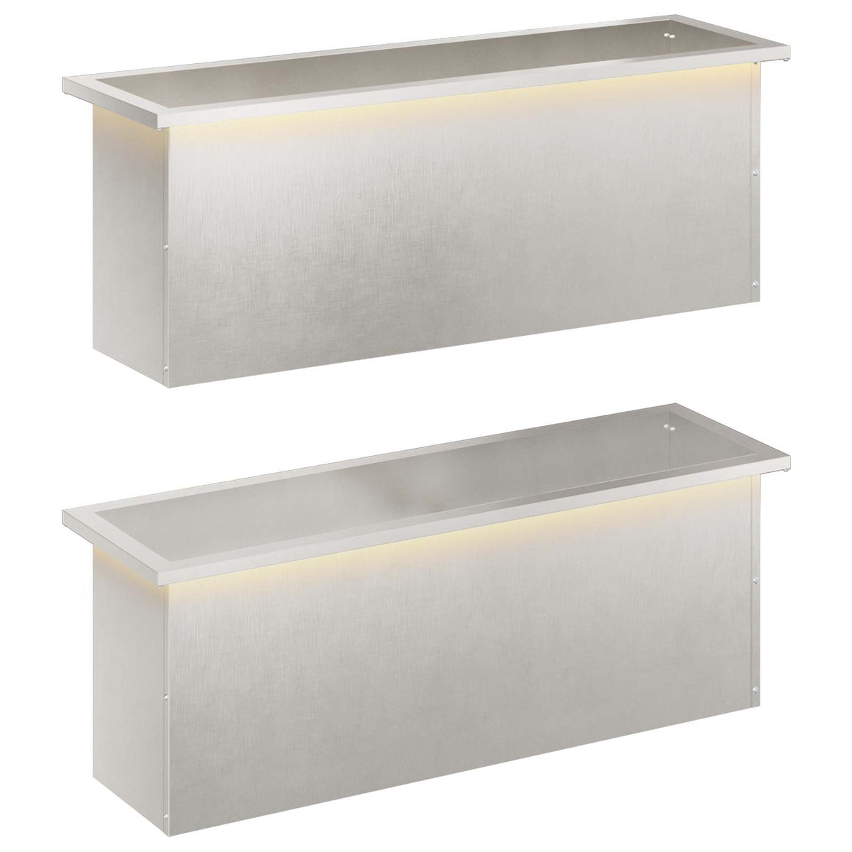 Plantenbak met led 2 st zilver 30 x 100 x 30 cm Roestvrij staal