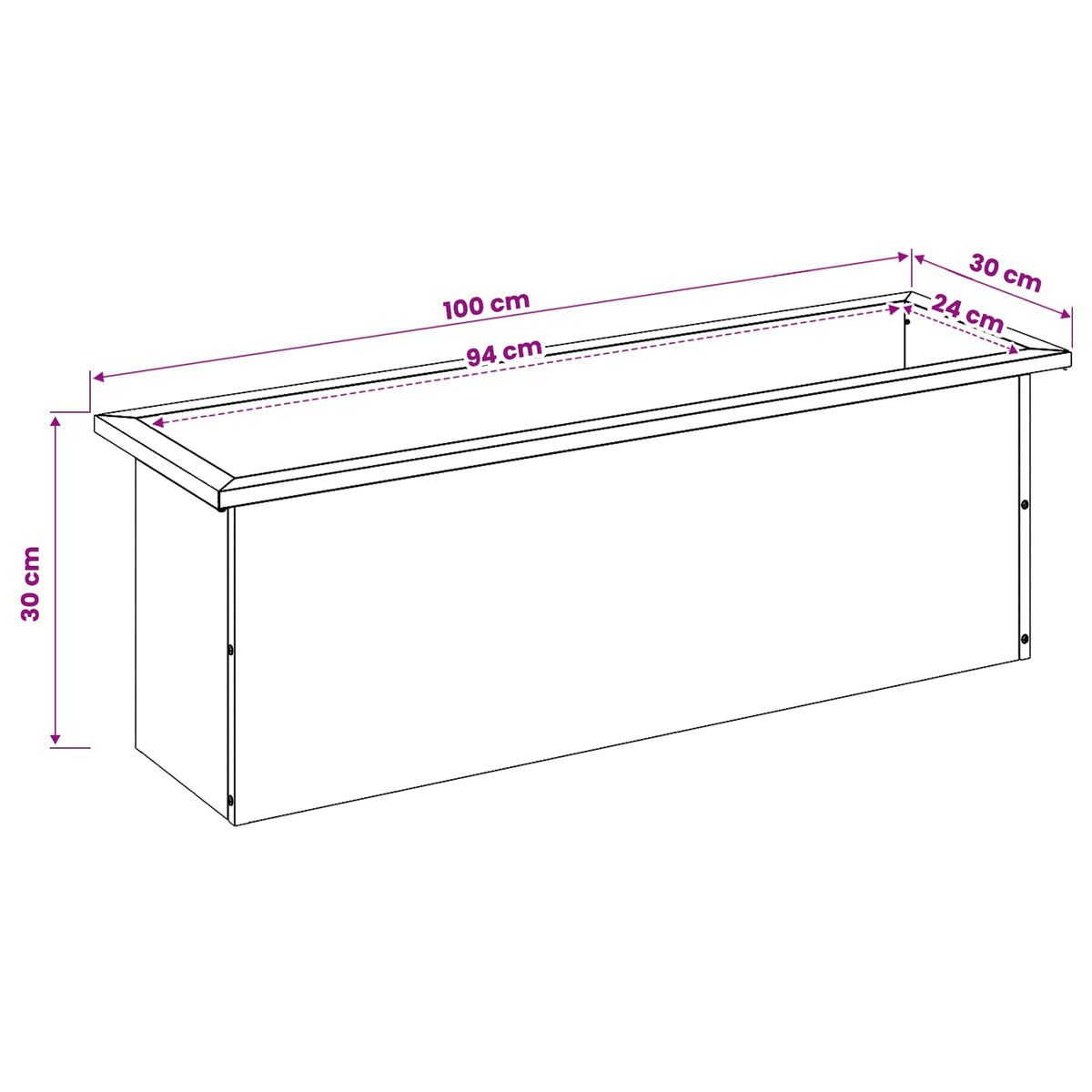 Plantenbak met led 2 st zilver 30 x 100 x 30 cm Roestvrij staal