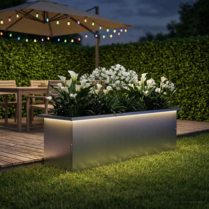 Plantenbak met led zilver 30 x 100 x 30 cm Gegalvaniseerd staal