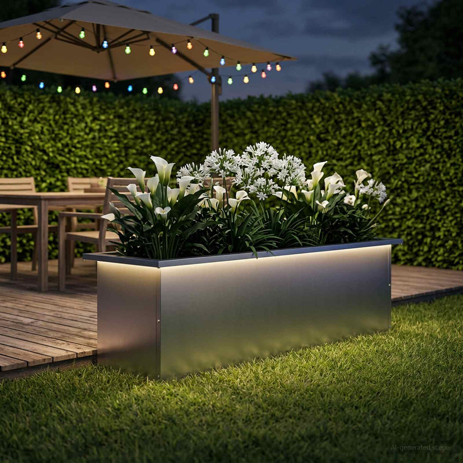 Plantenbak met led zilver 30 x 100 x 30 cm Gegalvaniseerd staal