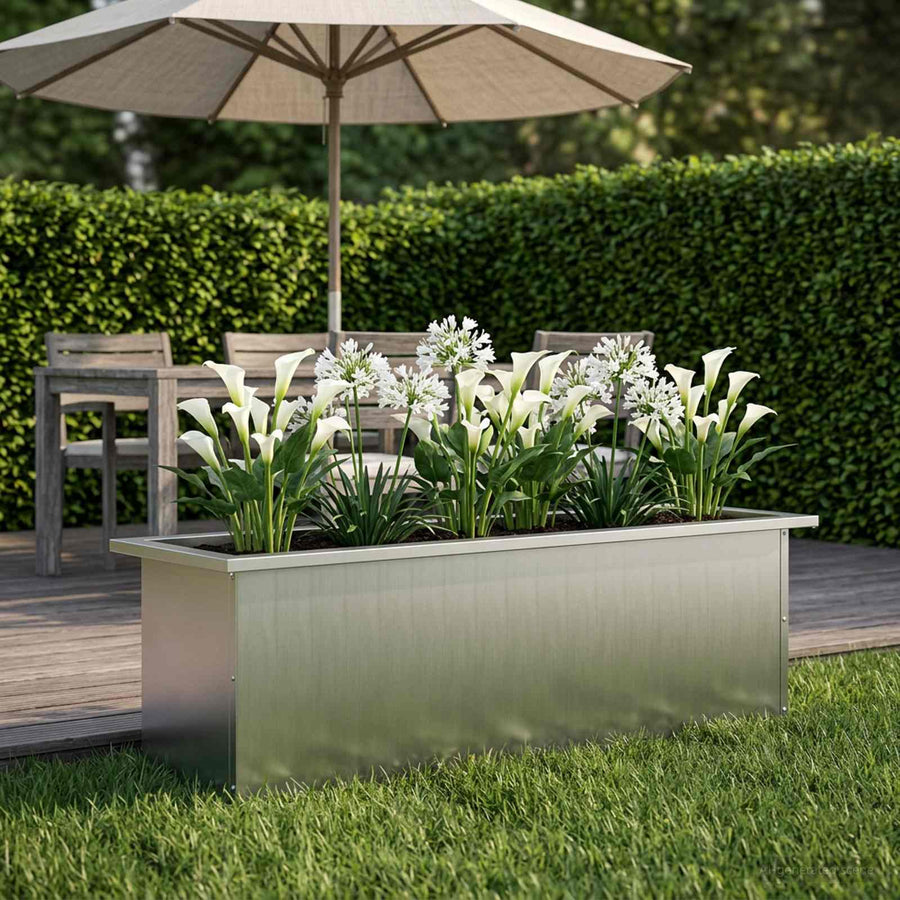 Plantenbak met led zilver 30 x 100 x 30 cm Gegalvaniseerd staal