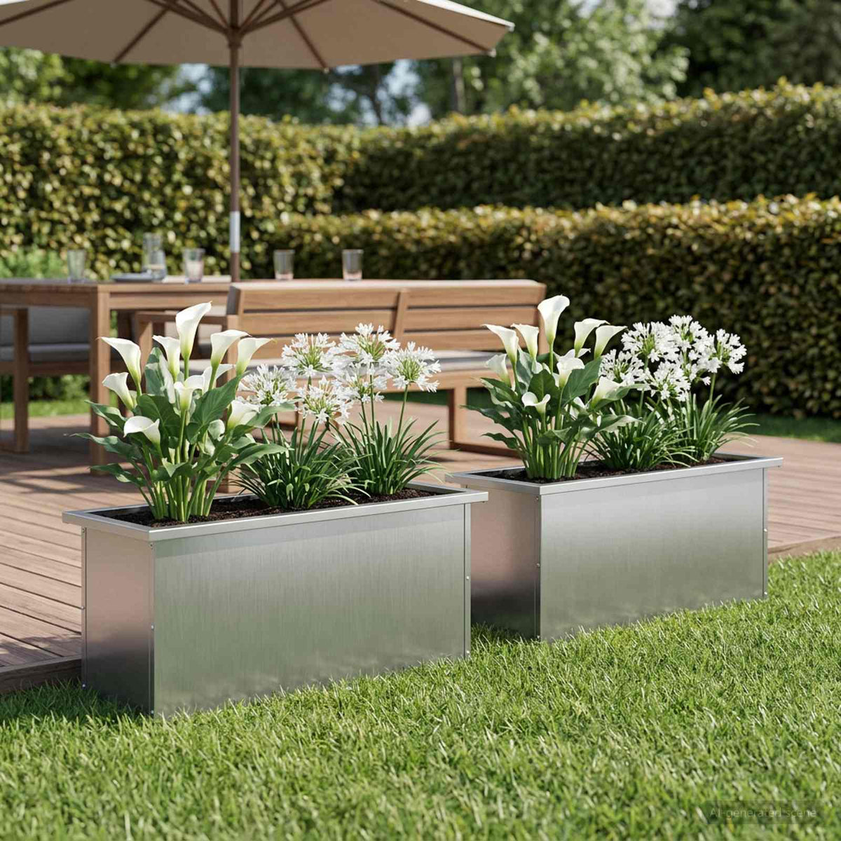 Plantenbak met led 2 st zilver 30 x 100 x 30 cm