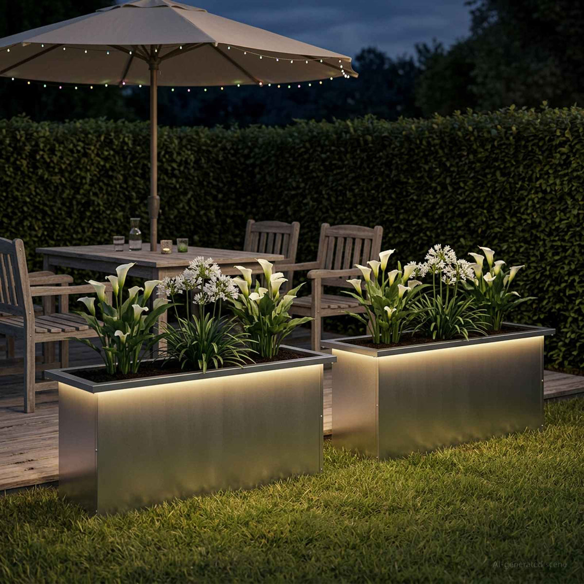 Plantenbak met led 2 st zilver 30 x 100 x 30 cm