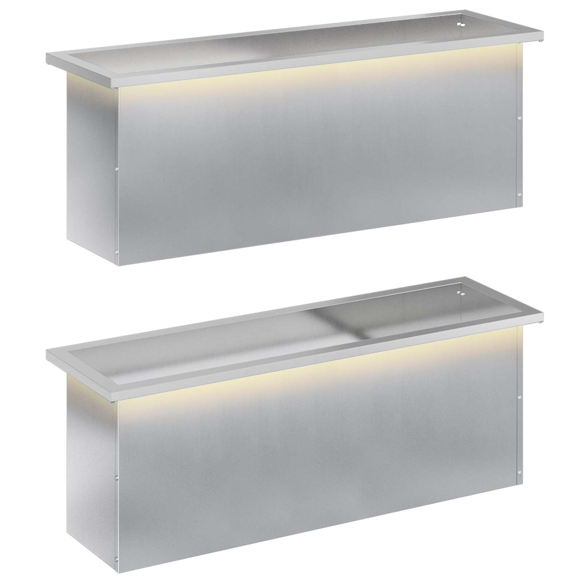 Plantenbak met led 2 st zilver 30 x 100 x 30 cm