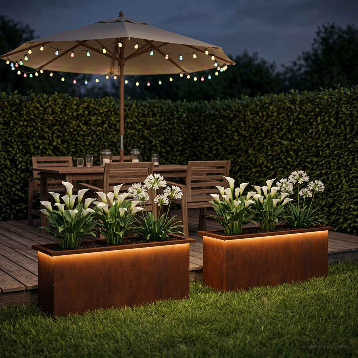 Plantenbak met led 2 st Roestkleurig 30 x 100 x 30 cm