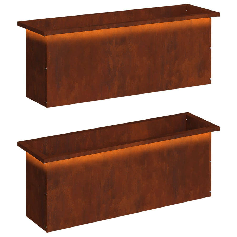Plantenbak met led 2 st Roestkleurig 30 x 100 x 30 cm